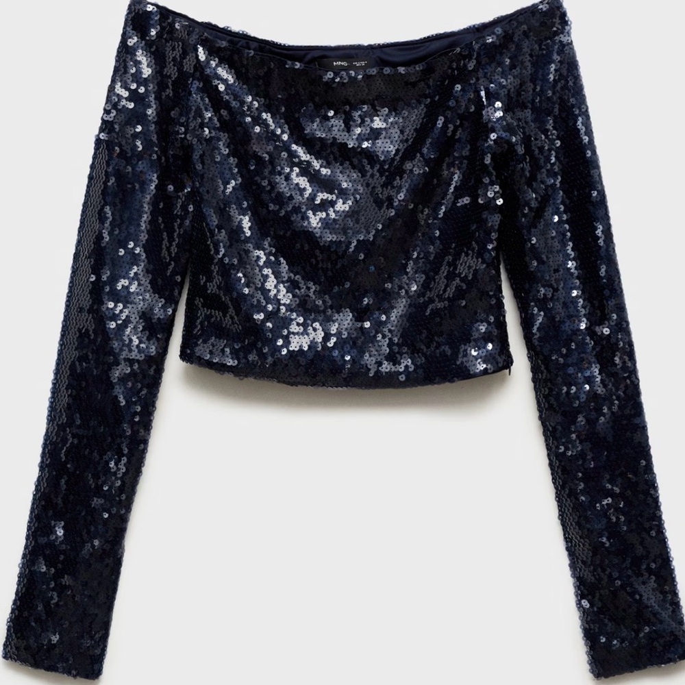 Mango Midnight Blue Sequin Crop Top